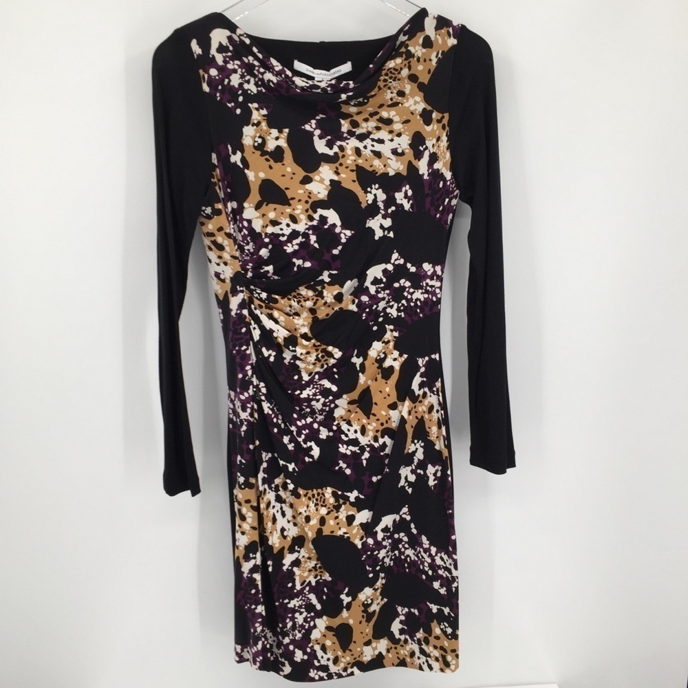 DVF Diane von Furstenberg Kirby Cheetah Splash dress black shift knit new 6